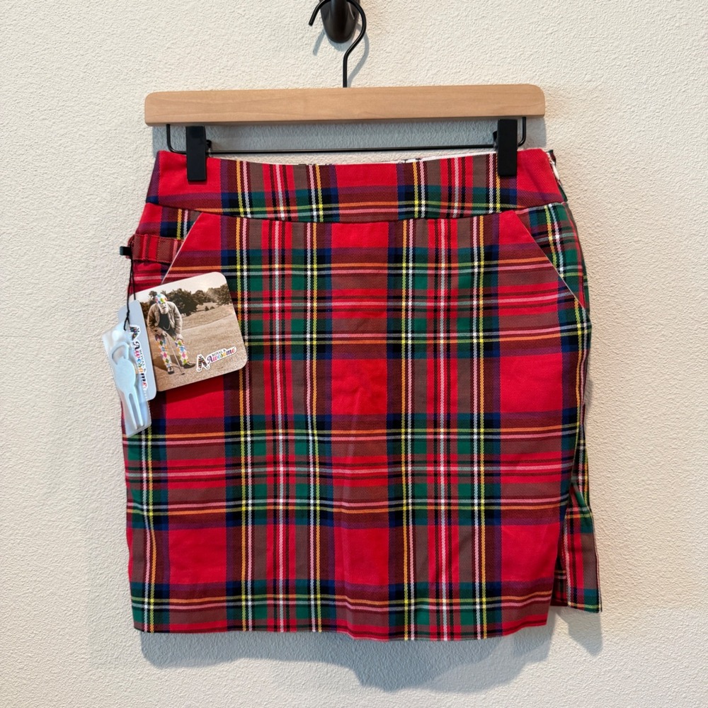 ROYAL & AWESOME Womens Golf Skort Size 2 Red Plaid Tartan Preppy Golfcore Sporty
